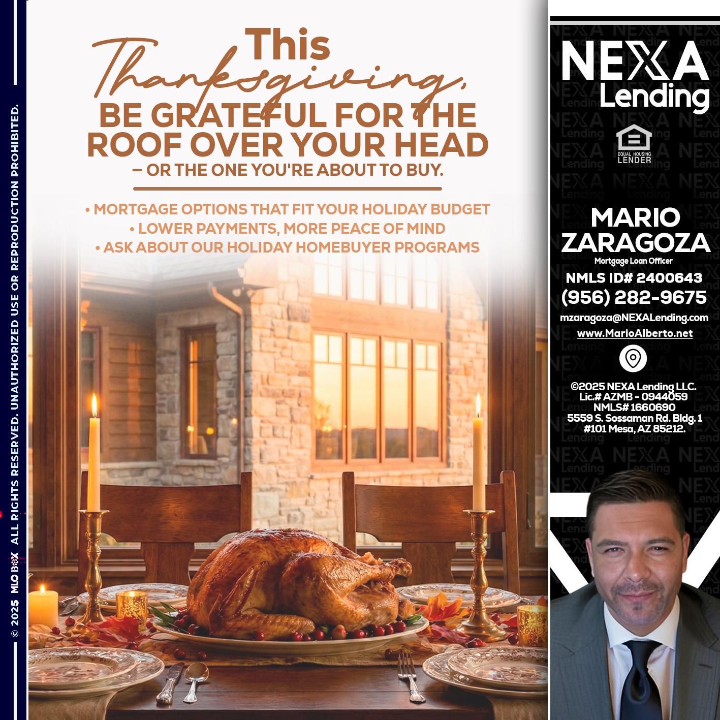 THIS THANKSGIVING - Mario Zaragoza -Mortgage Loan Officer