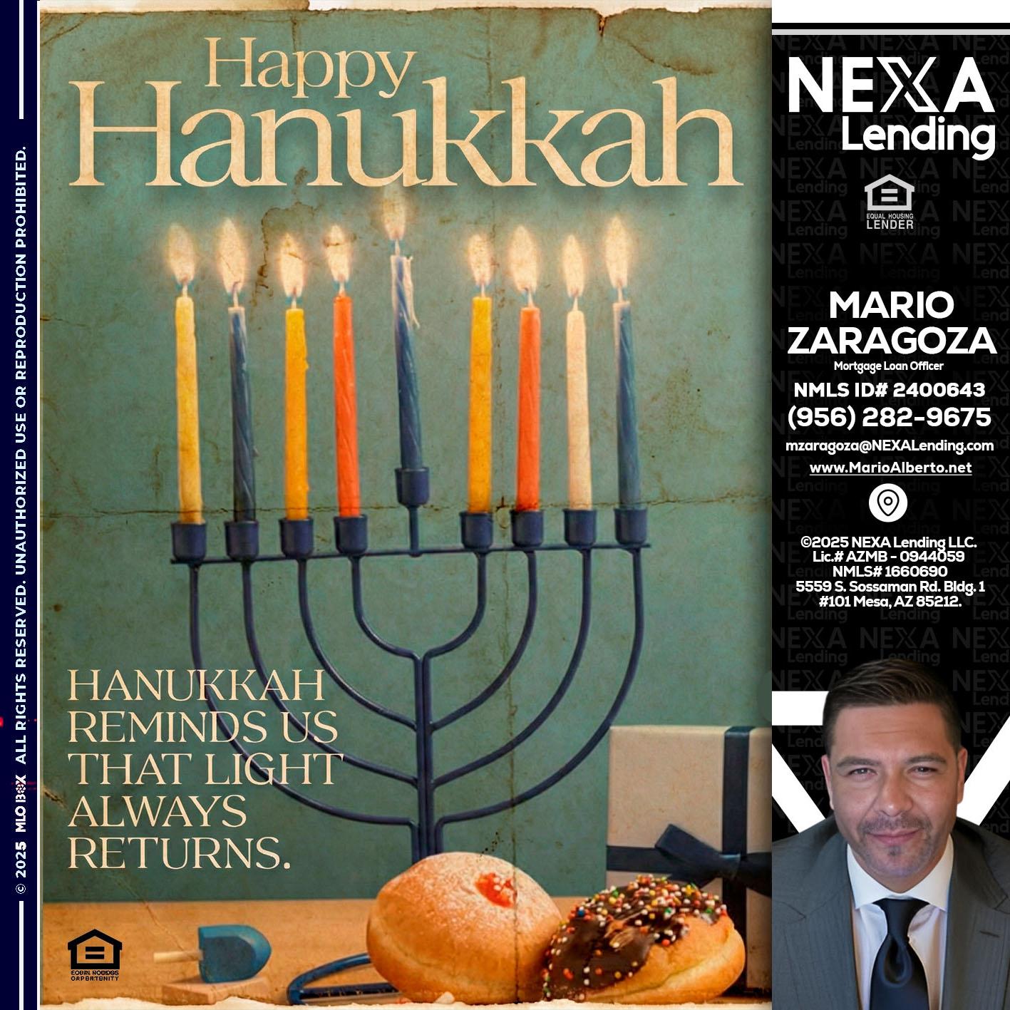 HAPPY HANUKKAH - Mario Zaragoza -Mortgage Loan Officer