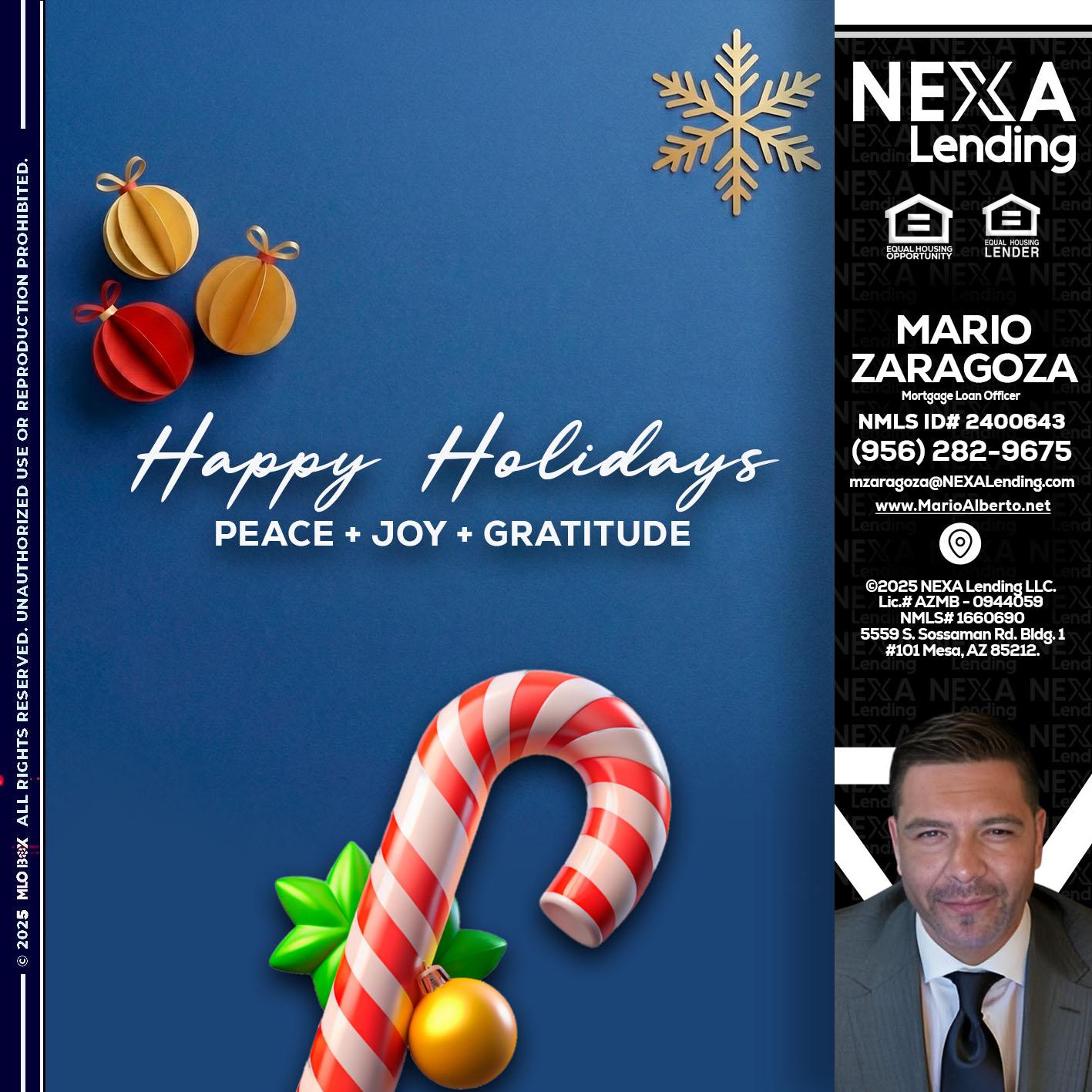 HAPPY HOLIDAYS - Mario Zaragoza -Mortgage Loan Officer