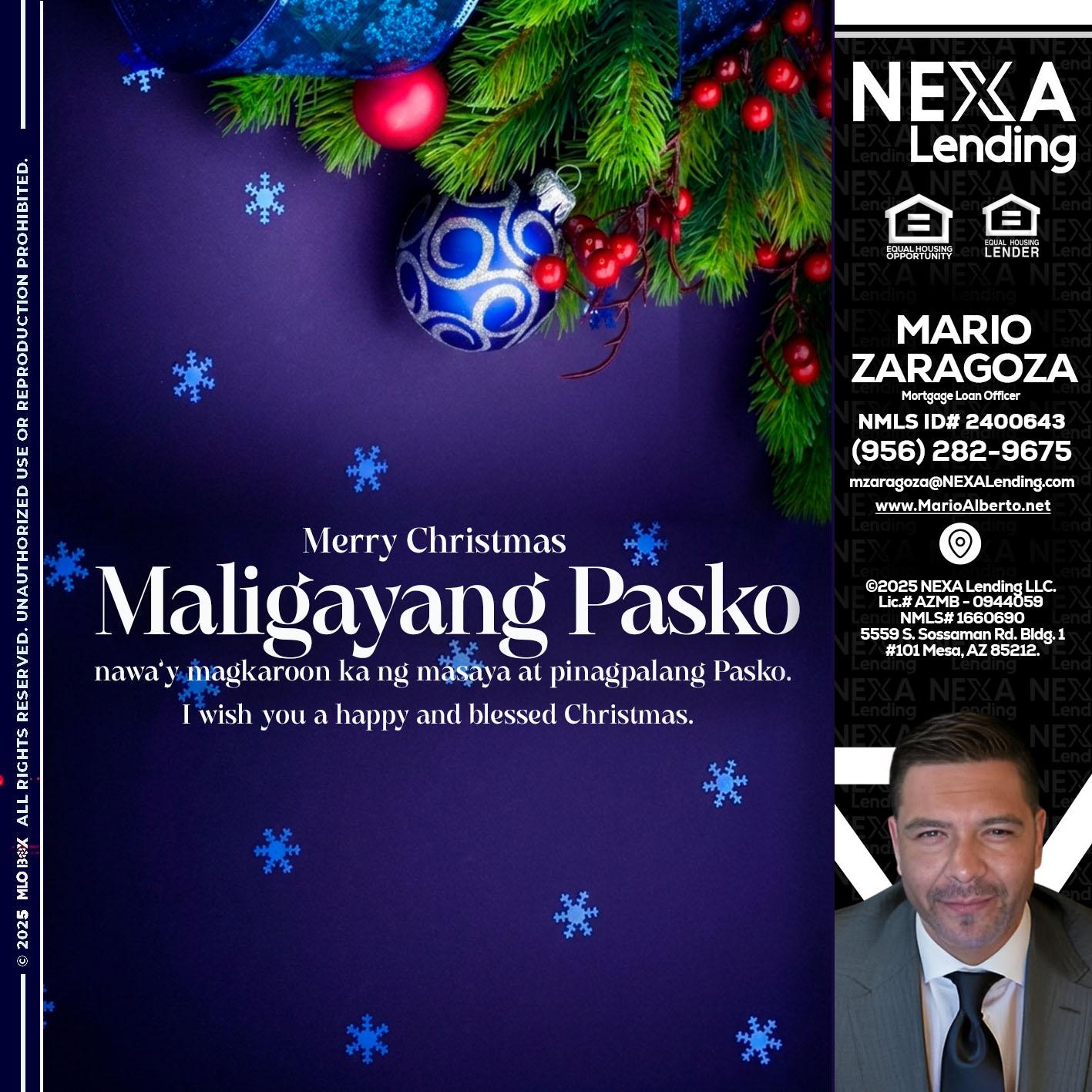 Maligayang Pasko - Mario Zaragoza -Mortgage Loan Officer