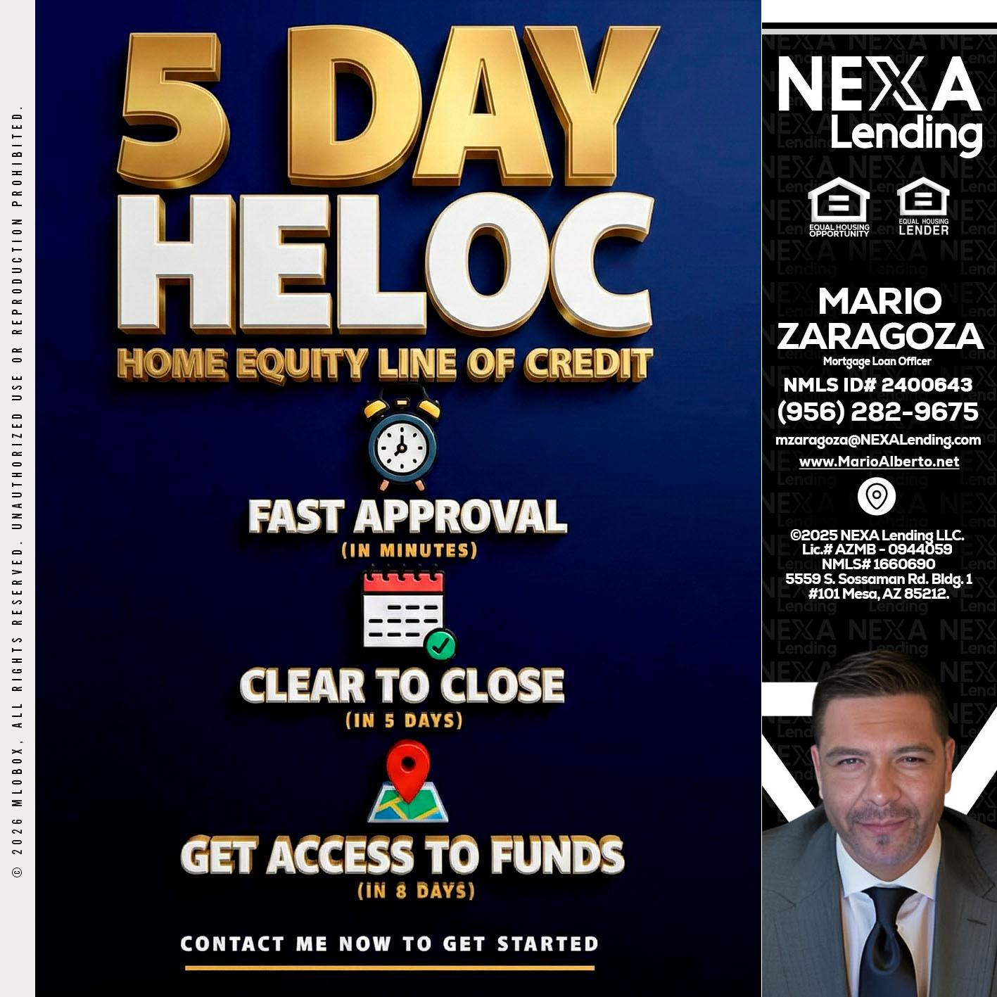 5 day hello - Mario Zaragoza -Mortgage Loan Officer