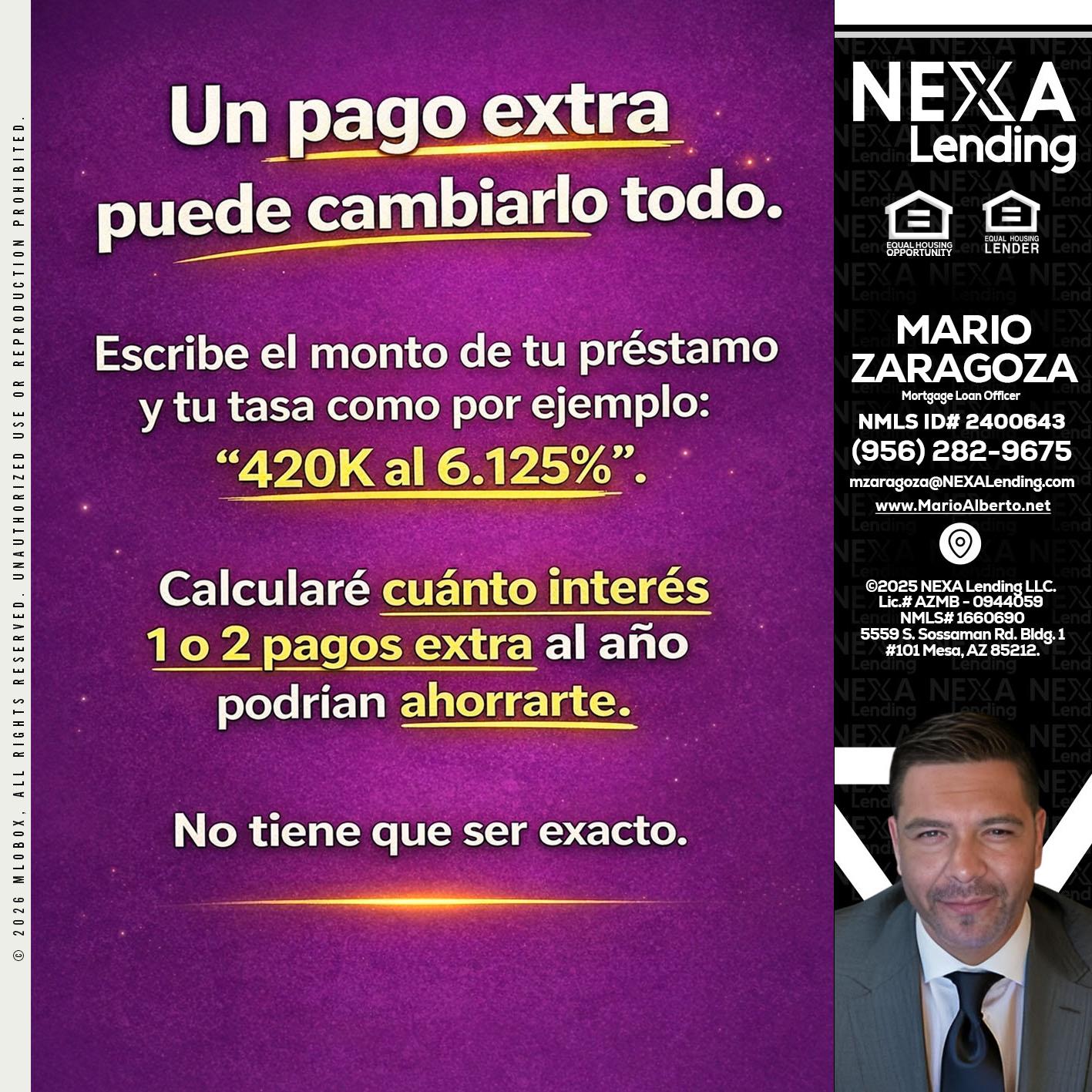 un pago extra - Mario Zaragoza -Mortgage Loan Officer