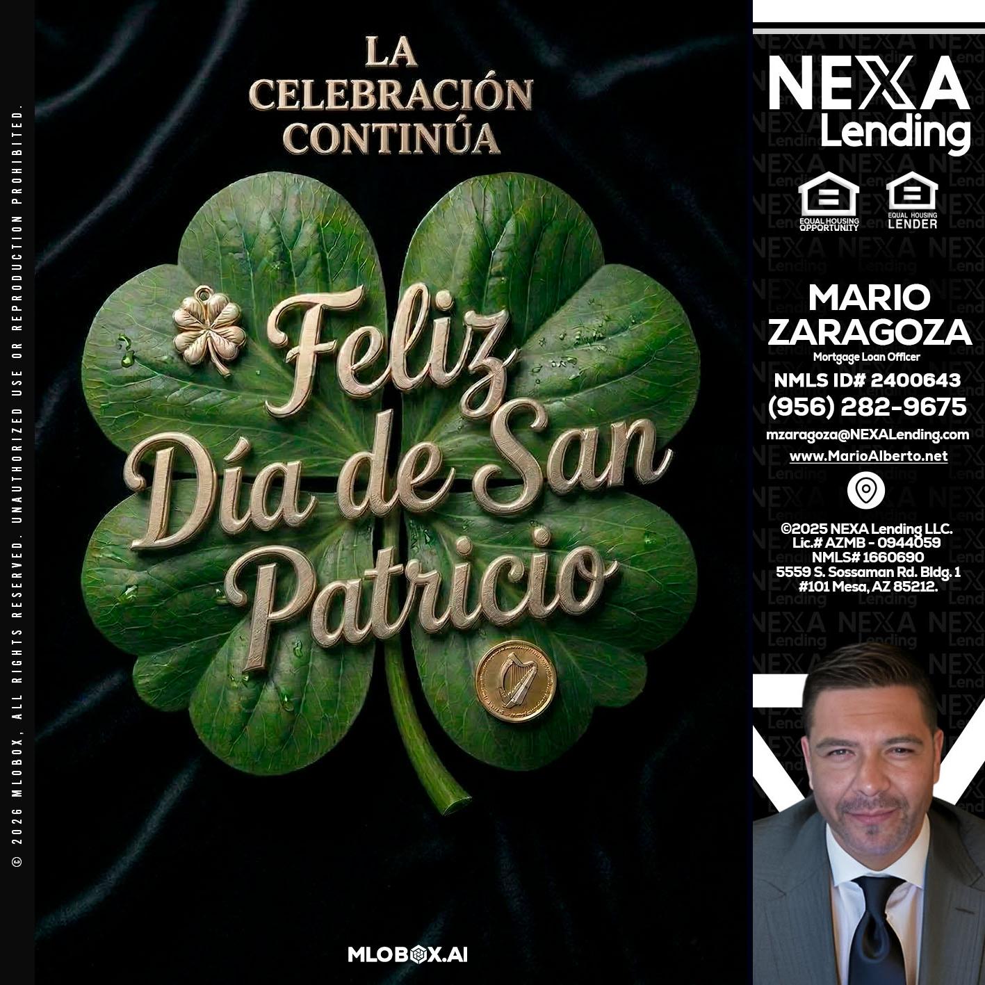 FELIZ DIA DE SAN PATRICIO - Mario Zaragoza -Mortgage Loan Officer