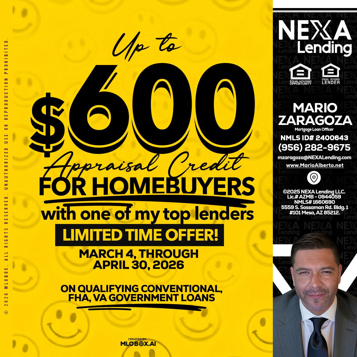 UP TO 600 - Mario Zaragoza -Mortgage Loan Officer