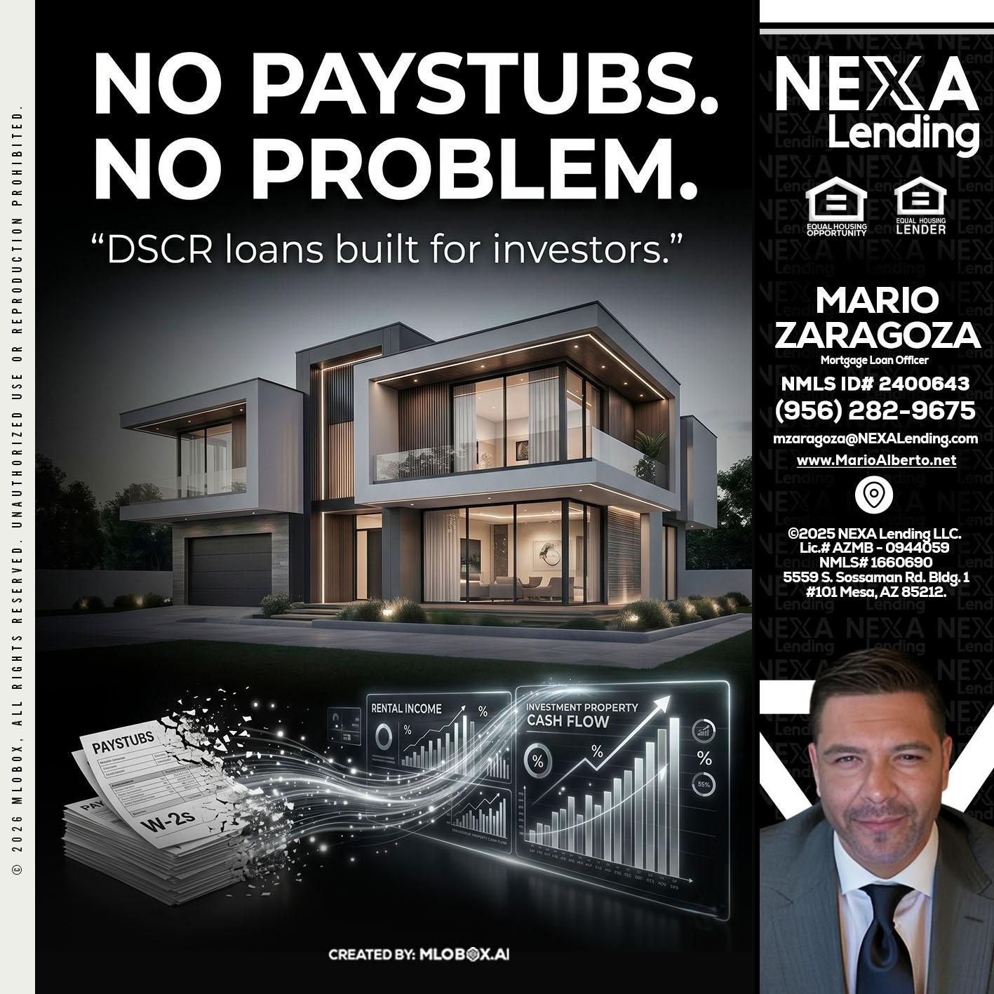 no paystub - Mario Zaragoza -Mortgage Loan Officer