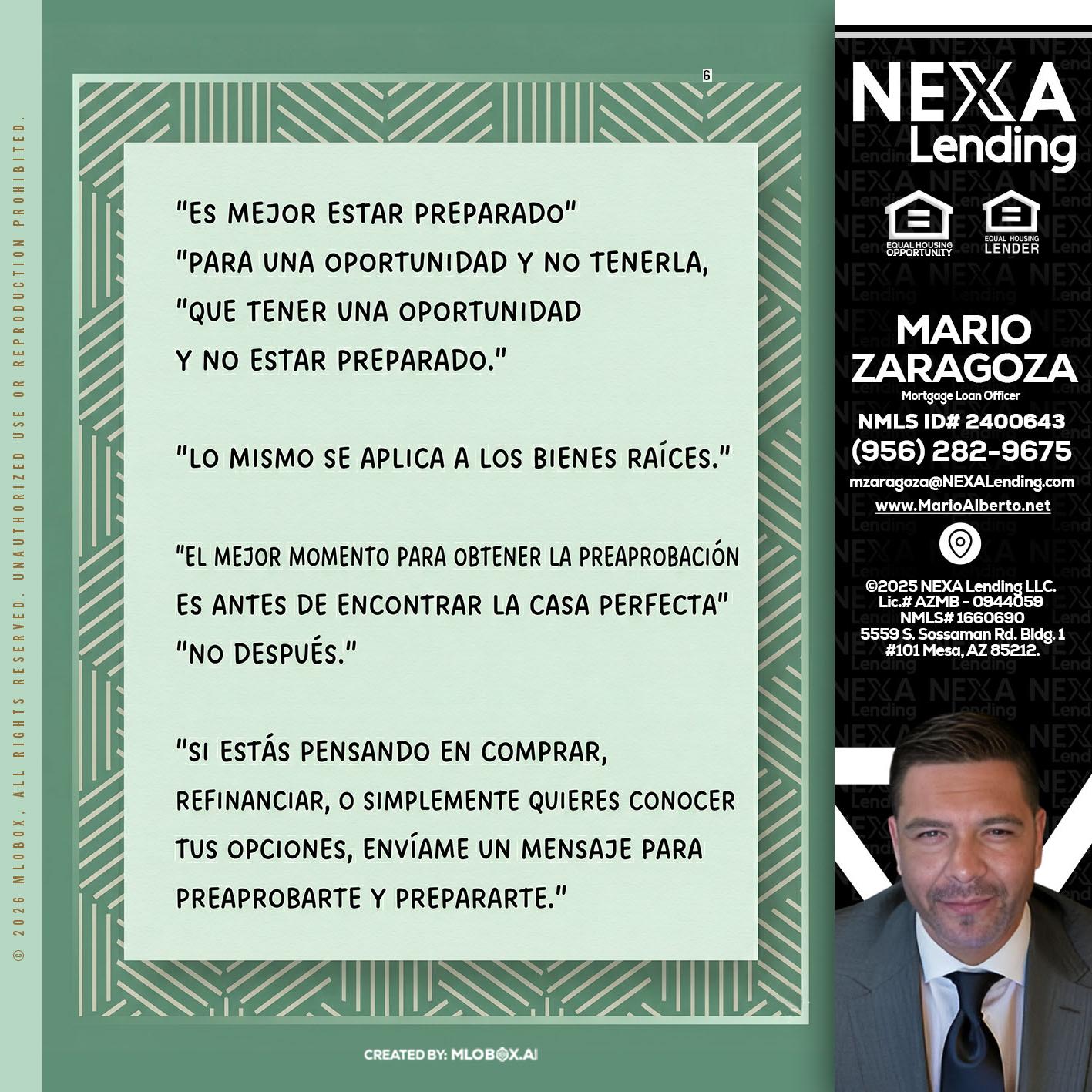 ES MEJOR ESTAR PREPARADO - Mario Zaragoza -Mortgage Loan Officer
