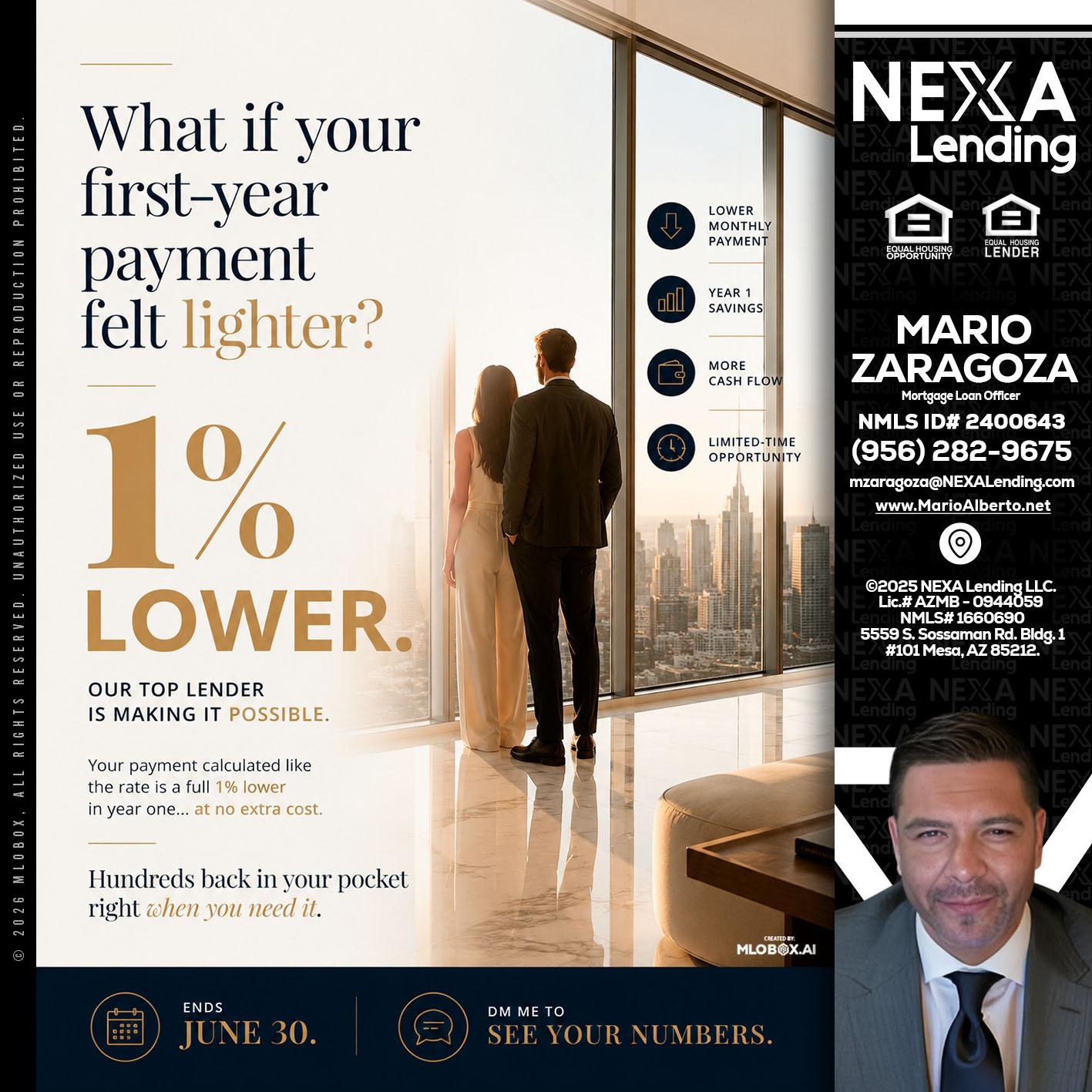 1% lower - Mario Zaragoza -Mortgage Loan Officer