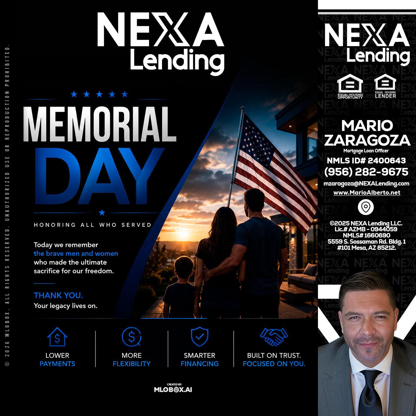 MEMORIAL DAY - Mario Zaragoza -Mortgage Loan Officer