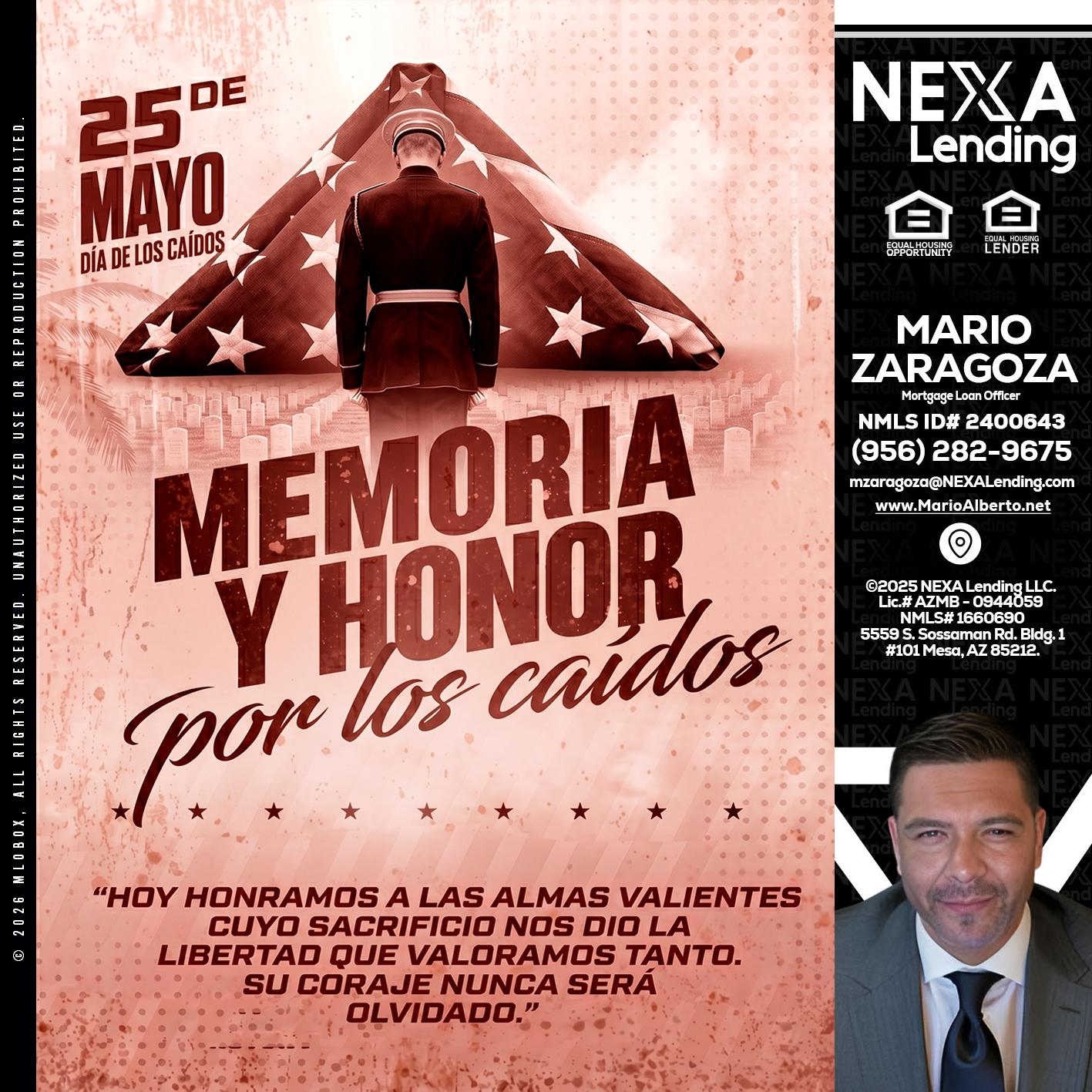 MEMORIA Y HONOR - Mario Zaragoza -Mortgage Loan Officer
