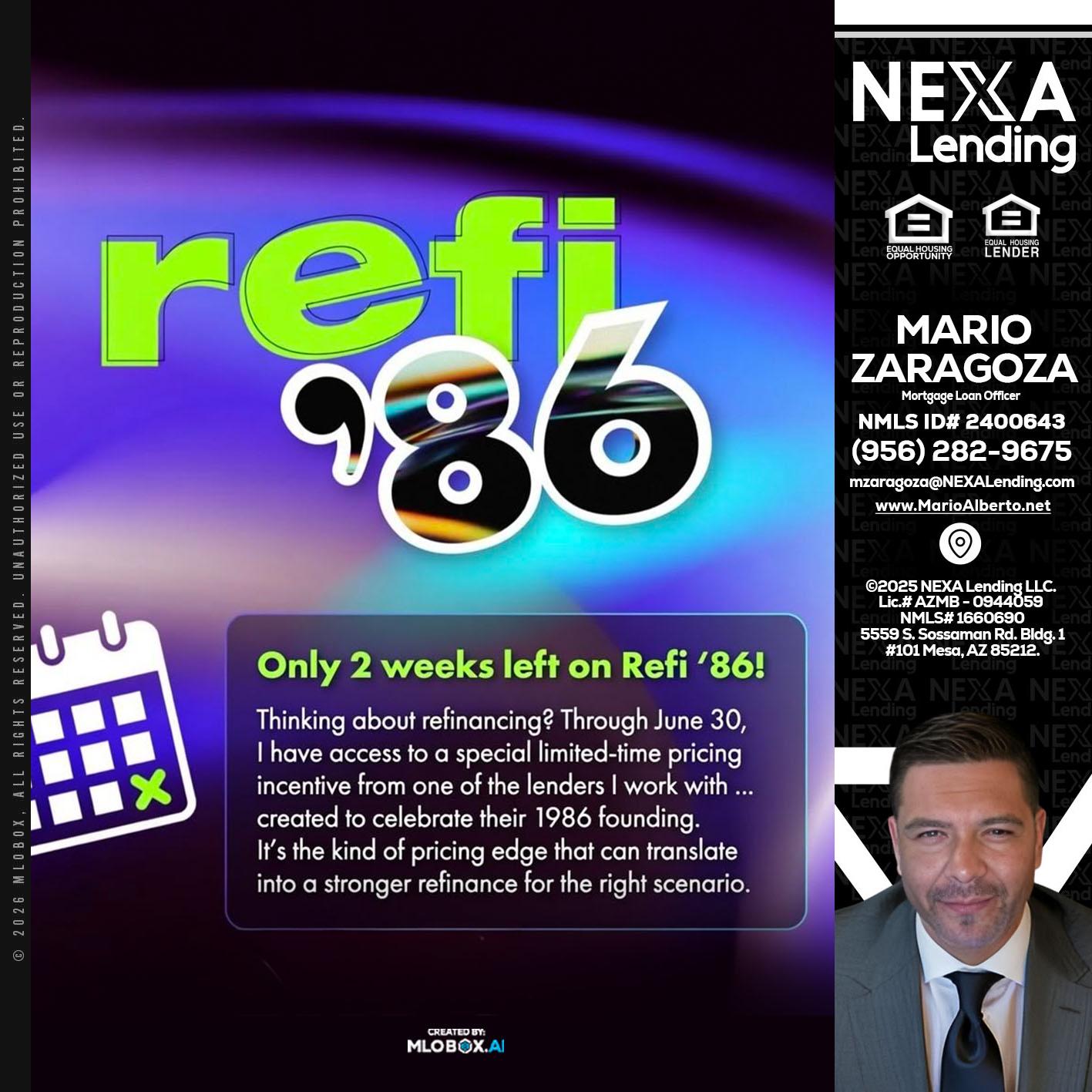 REFI 86 - Mario Zaragoza -Mortgage Loan Officer