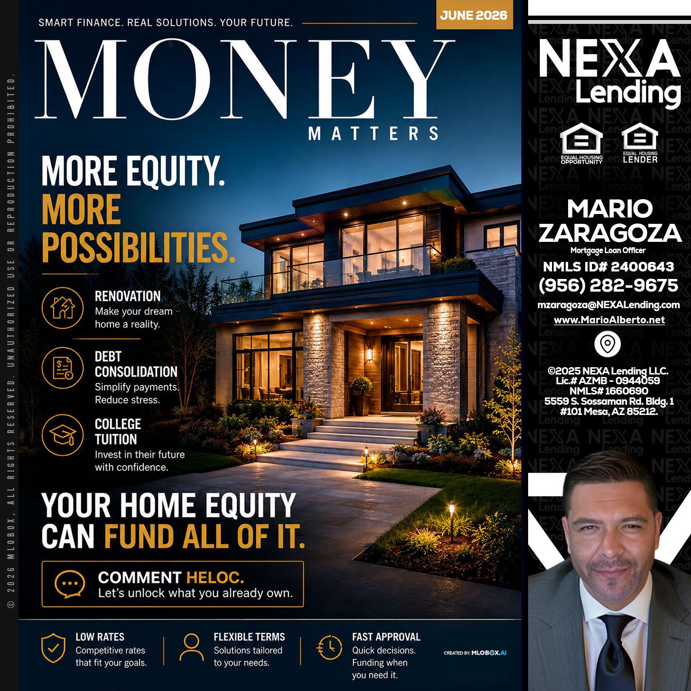 MONEY MATTERS - Mario Zaragoza -Mortgage Loan Officer