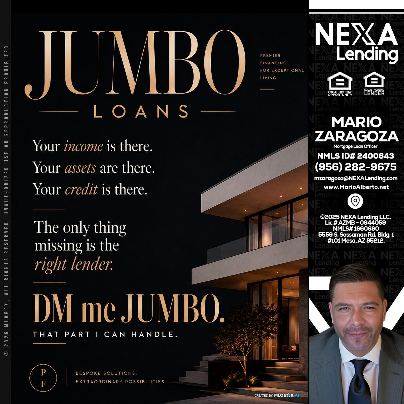 JUMBO LOANS - Mario Zaragoza -Mortgage Loan Officer