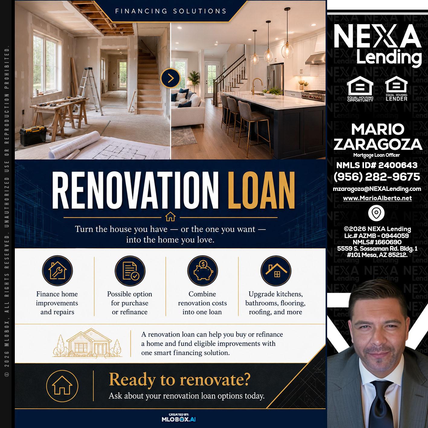 RENOVATION LOAN - Mario Zaragoza -Mortgage Loan Officer